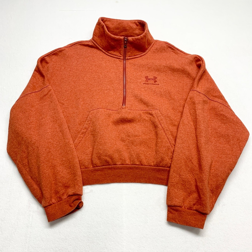 Under Armour Rival Fleece Cropped Quarter Zip Women Sz XL Orange Pullover Cotton